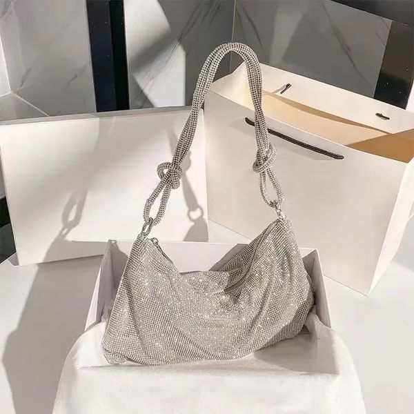 Diseñador de lujo Bolsos de noche de moda Bolsos de mujer Hombro para damas Hobo Diamante Brillante Hobos Mango Diamantes de imitación brillantes Bolso de mano de noche Luz de perla