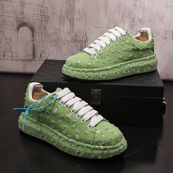 Designer de luxe Fashion Fashion Green White Rhinaistone Platform Plateforme Cause Mocasins Male Rock Rock Hip-Hop Walking Sneakers