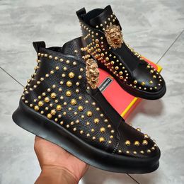 Rivets de mode de créateur de luxe Tendance Chaussures pour hommes Plat Casual Shoes Platform Plateforme de la cheville Boot Sneakers Zapatillas Hombre A5
