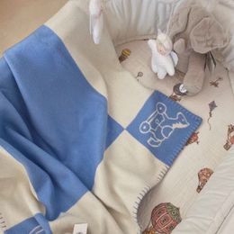 Couverture de style de signalisation de style de luxe pour bébé, couvertures en cachemire pour enfants, motif de poney classique, jacquard double face hi3021