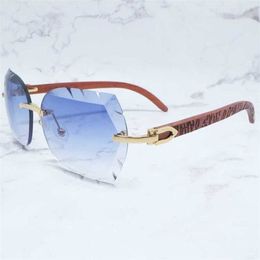 Luxe designer mode zonnebril 20% korting op randloze oversized mannen zaagtand bril houten metalen tinten voor vrouwelijke buffs gesneden brillen