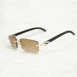 Lunettes de soleil de mode de créateur de luxe 20% de réduction Vintage strass noir blanc corne de buffle sans monture hommes lunettes en bois nuances de cadre en métal pour lunettes de club en plein airKajia