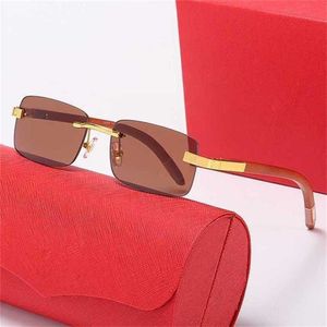 Diseñador de lujo Gafas de sol de moda 20% de descuento estilo primavera pierna de madera tendencia versátil cuadrado sin marco Street Photo SunglassesKajia