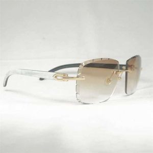 Luxe designer mode zonnebril 20% korting op vintage natuurlijke hoorn oversized randloze diamant snijdende mannen houten bril retro tinten voor zomerclub brillen