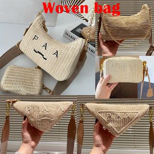 Designer tassen geweven tas geborduurde schoudertas re nylon 2024 hobos handtas luxe draagtas hoogwaardige crossbody tas strawtas onderarm tas ketting portemonnees nieuwe modellen