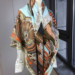 Luxe designer mode wol zijde afdrukken sjaal sjaal deken signage groot formaat vierkante paard auto en touw patroon voor festival warme geschenken 2021
