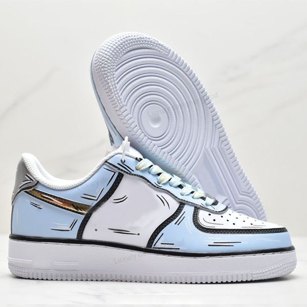 Diseñador de lujo Pisos Zapatos Hombres Mujeres Zapatilla de deporte Blanco Metálico Plata Fuego Hielo Oreo Hyper Cielo Azul Arco iris Entrenadores Deportes al aire libre Zapatillas de deporte