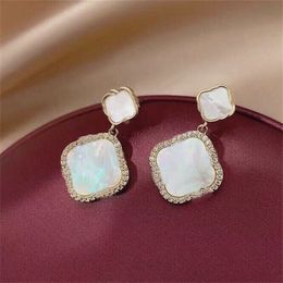 Créateur de luxe pour femmes boucles d'oreilles argent plaqué trèfle bijoux de créateur pour dame clip sur boucle d'oreille blanche douce longue boucle d'oreille pour femme flash couple cadeaux zh128 E4