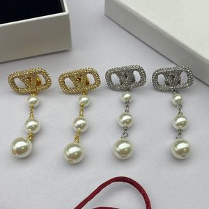 Luxe designer vol diamanten monogram parel hanger oorbellen goud zilver optioneel voor dames huwelijkscadeau sieraden
