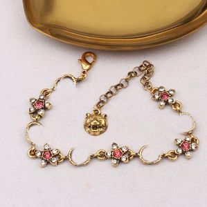 Designer de luxe G Lettre Chaîne Bracelet 18K Plaqué Or Vintage Tête de Tigre Cristal Perle Strass Fleur Rose pour les Femmes De Noce Jewerlry Accessoires