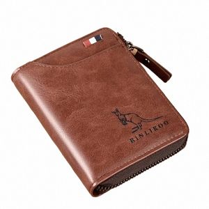 Portefeuille de luxe en cuir véritable pour hommes RFID Porte-cartes à glissière Portefeuilles pour hommes Portable Court Portefeuilles masculins Billfold Q8ZH #