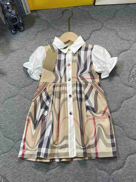 Designer de luxe Robe de fille de haute qualité de jupe d'enfants d'été 90-140 Baby Partydress Single Breasted Abel Child Roule nov15
