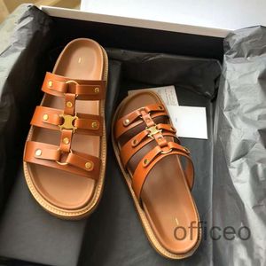 luxe Designer gladiator sandaal zwart wit bruin Slipper cadeau mode Dames Heren Echt Leer Sliders zwembad Vrijetijdsschoen Slippers Plat Zomer strandglijbaan Muilezel