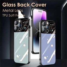 Étui de téléphone en verre de luxe pour iPhone 14 12 11 13 Pro Max 14Pro 13Pro Protection de film de lentille en métal TPU cadre souple couverture arrière en verre