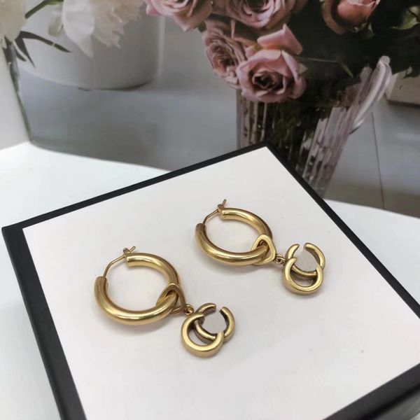 Boucles d'oreilles breloques en or de luxe, pendentif élégant et simple avec lettres, bijoux cadeaux de fête de mariage pour femmes