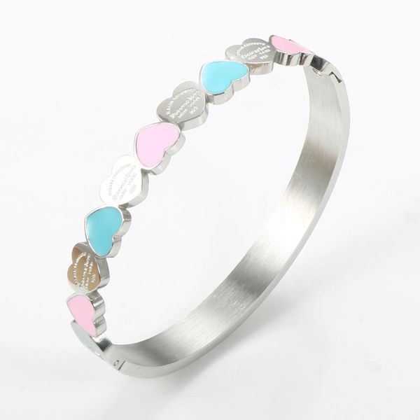 Designer de luxe Couleur Or Bleu et Rose Émail Forever Love Heart Charm Bracelet pour femmes Petite amie Promise Cadeaux de bijoux de mariage