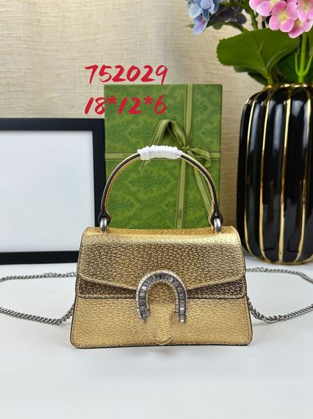 Sac de créateur Dionysus Bag Dionysus Collection Mini fourre-tout Sac à bandoulière en chaîne pour femme Cuir doré avec cristal double tête de tigre loquet sac à main 18cmx12cmx6cm