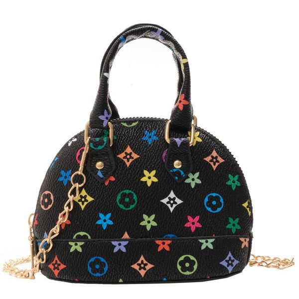 Sac à main de luxe en cuir PU pour enfants, porte-monnaie pour enfants, sac à motif de fleurs imprimé, sacs à main à épaule unique, oreiller cylindrique, sacs seau circulaires