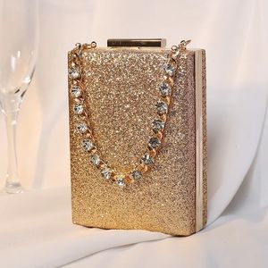 Sacs à main de luxe de styliste pour femmes, pochette de soirée, sacs à main de mode avec poignée en strass, forme de boîte à paillettes 240304