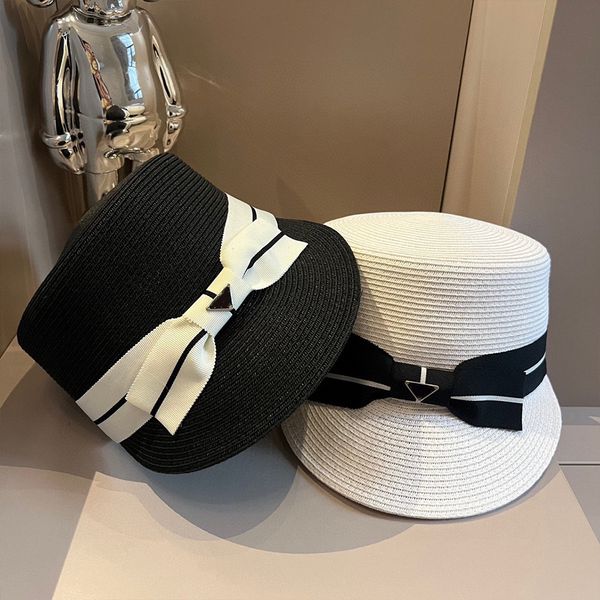Sombrero de diseñador de lujo, sombrero de paja, sombrero de playa de verano de moda, sombrero de pescador de ala ancha, solar el sol de viajes de vacaciones, borde de pico, sombrero plano con adornos (B0138)