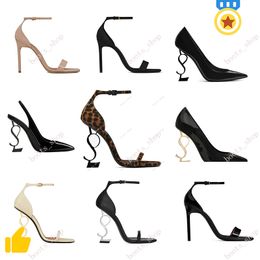 Tacones de diseñador de lujo, zapatos de vestir para mujer, charol, tacón alto, tono dorado, triple negro, nuede, rojo, sandalias de moda para mujer, 35-42cm