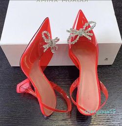 Designer de luxe sandales à talons hauts chaussures Amina muaddi Begum Bowknot cristal boucle décorative tournesol LuxuryDiamond 10CMPVC chaussures de banquet transparentes 44