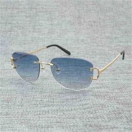 Luxe designer hoogwaardige zonnebril 20% korting op vintage randloze draad brillen Eyewear Women voor zomerse bril Mannen frame oculos sol las gafas