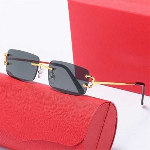 Lunettes de soleil de luxe de haute qualité 20% de réduction unisexe petit rectangle sans monture en or verres réfléchissants lunettes assises
