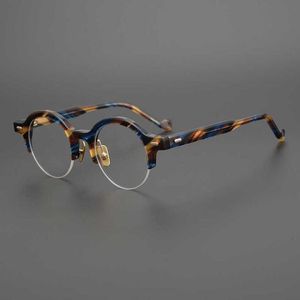 Luxe designer hoogwaardige zonnebril 20% korting op oogverblindende kleurstijl pure handmatige plaat Japanse ronde half frame myopia glazen trend