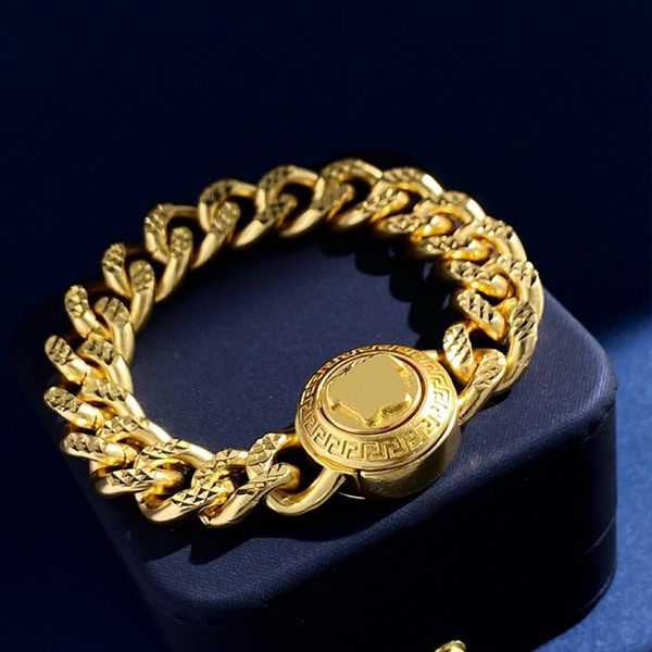 Diseñador de lujo Hip Hop Gold Medusa Pulseras Pulseras de cadena gruesa de gama alta para mujeres y hombres Material de cobre elegante joyería clásica de estilo vintage