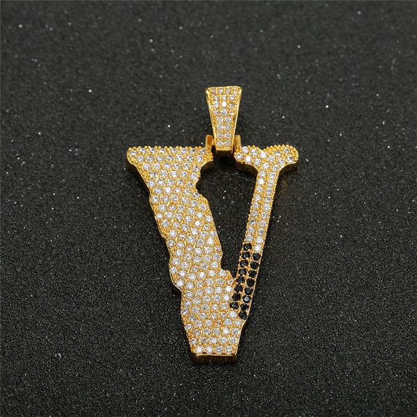 Designer de luxe Hip Hop Bijoux Femmes Collier Glacé Diamant Lettre V Collier Pendentif avec Chaîne De Corde