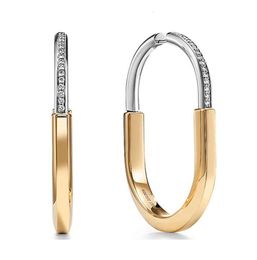 Pendientes de aro de diseñador de lujo 2023 Nueva llegada Moda 925 Plata de ley Pendientes de aro con cerradura de oro rosa Piedras de circón para mujer Regalo de joyería de fiesta de marca Alta calidad