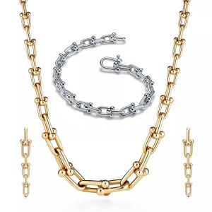 Luxus Designer Hufeisen Armband Ohrringe Halskette Weibliche Edelstahl Mode Einfache Paar Kette Halsketten Schmuck Geschenk Mädchen