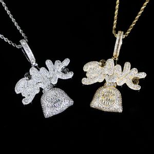 Luxe Designer Iced Out Dollar Geldzak Bank Letter Bedel Hanger Ketting met touwketting Hip Hop Dames Heren Volledig verhard 5A Kubieke Zirkonia Dagelijks Geschenk Sieraden