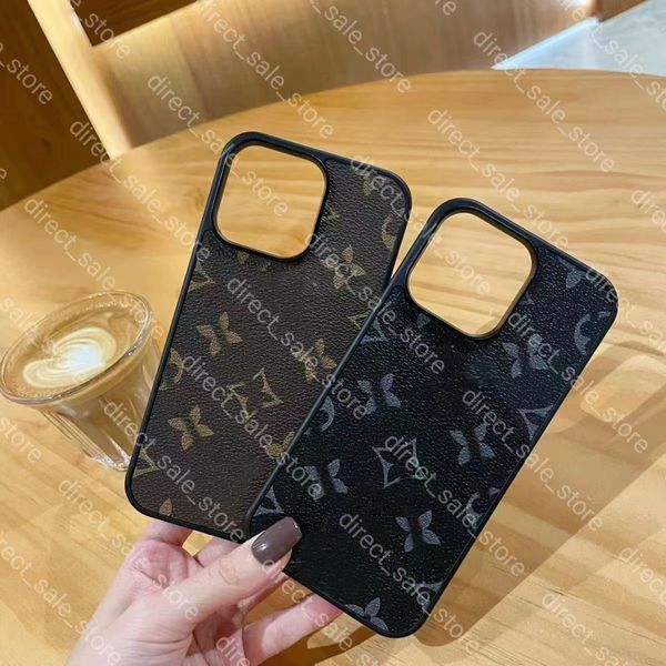 Designer de luxe iPhone 15 Pro max Phone Cases Marque Mobile PU Cuir pour 14 12 13 mini 7 8 plus Mode couverture florale lettrage unisexe