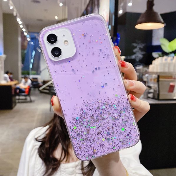 Diseñador de lujo Case Fashion Fashion Cajones Clear Glitter Silicone para iPhone 14 15 13 12 Pro 11 Pro MAX XS MAX XR X 7 8 Mini Mini SE Lindo Gradiente Sequinas Portada