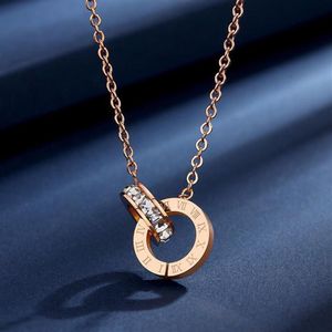 Luxe designer sieraden voor vrouwen roségouden kleur dubbele ringen ketting titanium staal Crystal Diamond Stud Oorbellen Romeinse Numeral251b