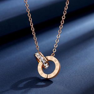 Luxe designer sieraden voor vrouwen roségouden kleur dubbele ringen ketting titanium staal Crystal Diamond Stud Oorbellen Romeinse Numeral259t