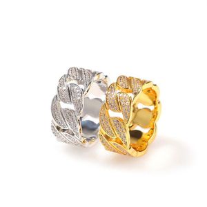 Bijoux de luxe de créateur Hip Hop glacé, anneaux de chaîne à maillons cubains, plaqué or et argent, diamant, mariage, Ring295A