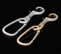 Bijoux de créateur de luxe Keychain Iced Out Bling Diamond Key Chain Hip Hop Key Ring Men Accessories Gold Silver Portachiai Designe4091231