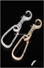 Designer de luxe Bijoux Keychain Iced Out Bling Diamond Chain Hip Hop Ring Men Accessories Gold Silver Portachiai Designers S7MTO9861583