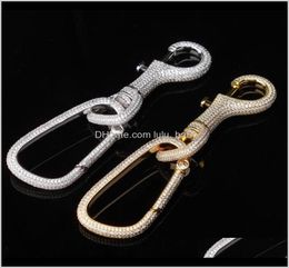 Bijoux de concepteur de luxe Keychain Iced Out Bling Diamond Chain Hip Hop Ring Men Accessoires Gold Silver Portachiai Designers S7MTO4054509