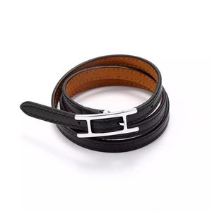 Joyería de diseño de lujo Pulseras para hombre H Puños de cuero Pulsera de mujer Brazalete de moda con tres bucles Amantes de acero inoxidable frien271c