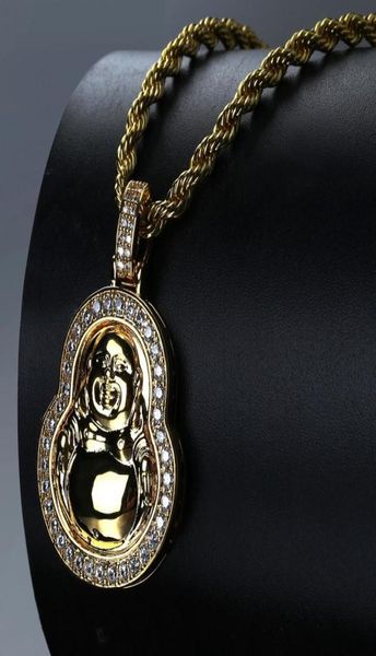 Bijoux de créateur de luxe Collier pour hommes CZ Maitreya Bouddha Pendentif Collier Glacé Put Lab Diamant Chaîne en or pour hommes Bijoux Gi1779902