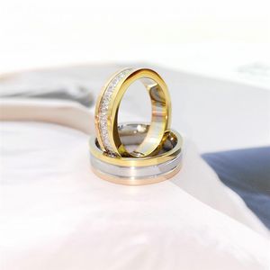 Joyería de diseño de lujo anillos para hombre tres colores con incrustaciones anillo de diamante completo acero titanio 18 quilates oro niña pareja regalo mujeres hombres anillos f230J