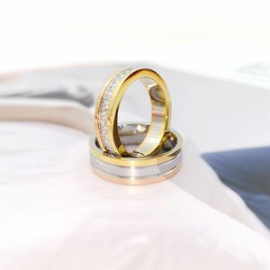 Joyería de diseño de lujo anillos para hombre tres colores con incrustaciones anillo de diamante completo acero titanio 18 quilates oro niña pareja regalo mujeres hombres anillos f256g