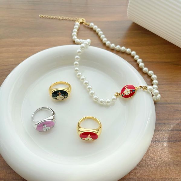 Bijoux de concepteur de luxe Femmes Saturn Ring Drop Glaze European and American Style Copper Gold-plaqué anneaux en émail Jewelry Factory Wholesale R567