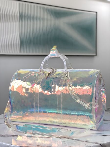 Concepteur de luxe Keepall Prisme coloré Impression transparente Sac de voyage en PVC Sac à main de sport design pour hommes et femmes Sac à bandoulière Sac à bandoulière 50 cm Modèle: 53271