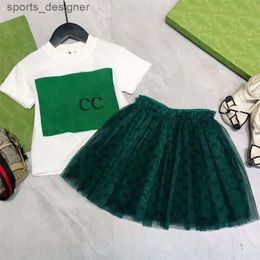 Diseñador de lujo para niños camiseta velo falda moda linda ropa de bebé niños conjuntos de manga corta trajes de ropa verano niñas vestido de algodón 8 estilo ''gg''5HFV