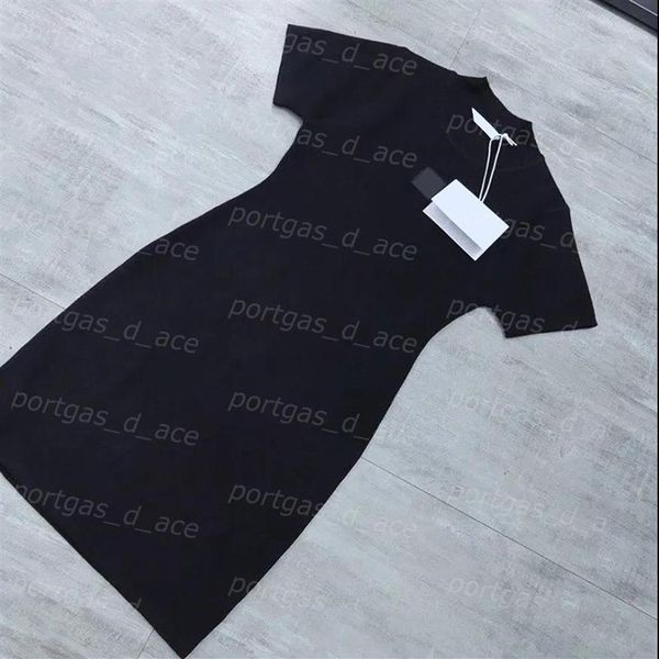 Vestido de punto de diseñador de lujo para mujer, camiseta negra con cubierta a la cadera, manga corta, cuello alto, Tops de punto 2392